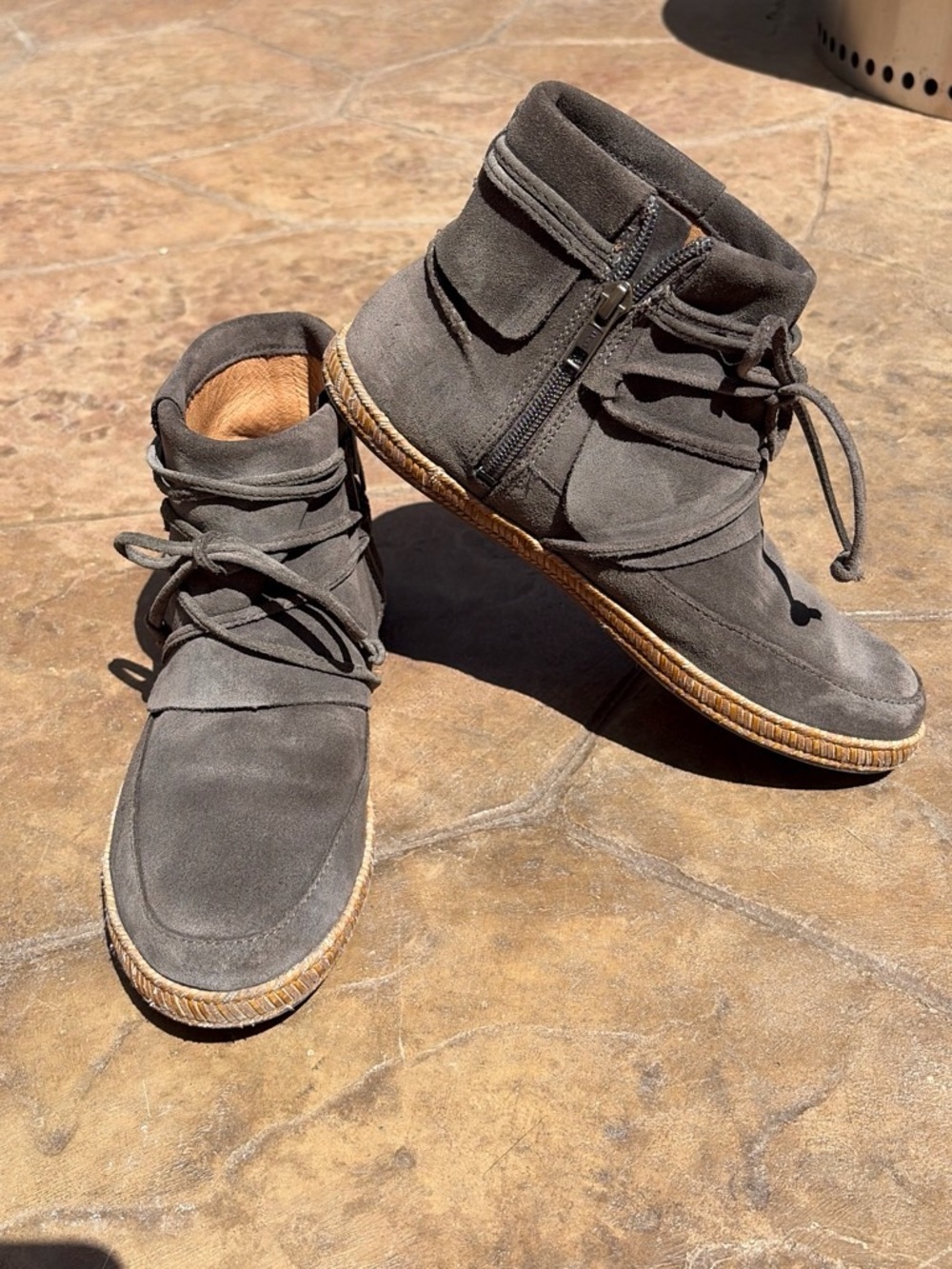 UGG Gray Suede Lace-Up Shearling Ankle Moccasin